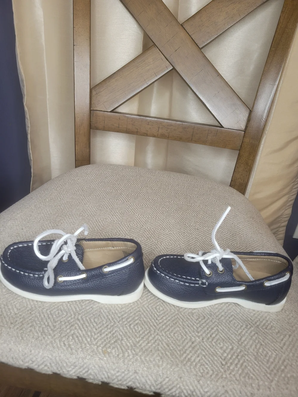 Janie And Jack Navy Blue Boat Shoes with White Laces - Picture 2 of 7